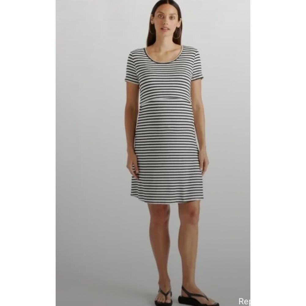 Quince Black and White Striped Mini Dress